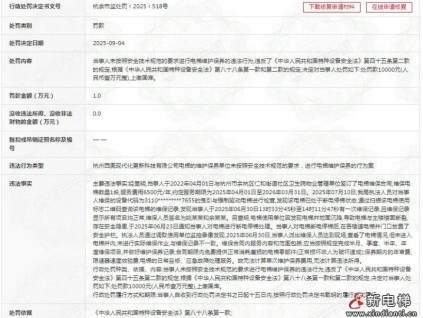 杭州西奥电梯虚假维保被罚1万元 电梯井道沉降等安全隐患被强制停用