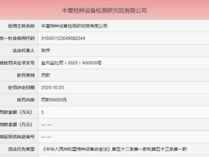 检验报告与实际严重不符，存在重大安全隐患 中星特检院被罚5万元