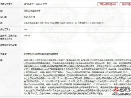 永大电梯福建分公司因未按规范保养被罚2万元