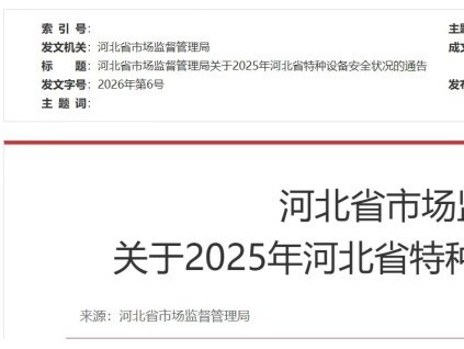 河北省发布2025年全省特种设备安全状况的通告 在用电梯566021台