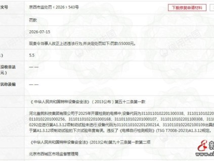河北一检测公司因电梯检测违规被行政处罚