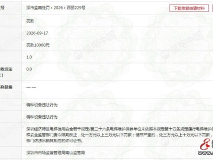 迅达电梯深圳分公司未按规范维保电梯 被罚1万元