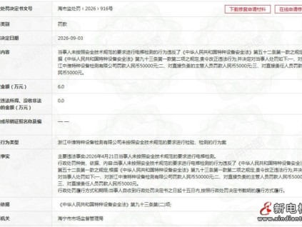 浙江中淮特种设备检测有限公司因违规检测电梯被行政处罚